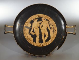 Zwartfigurige schaal, uit het graf van Poggio Sommavilla (keramiek) door Roman